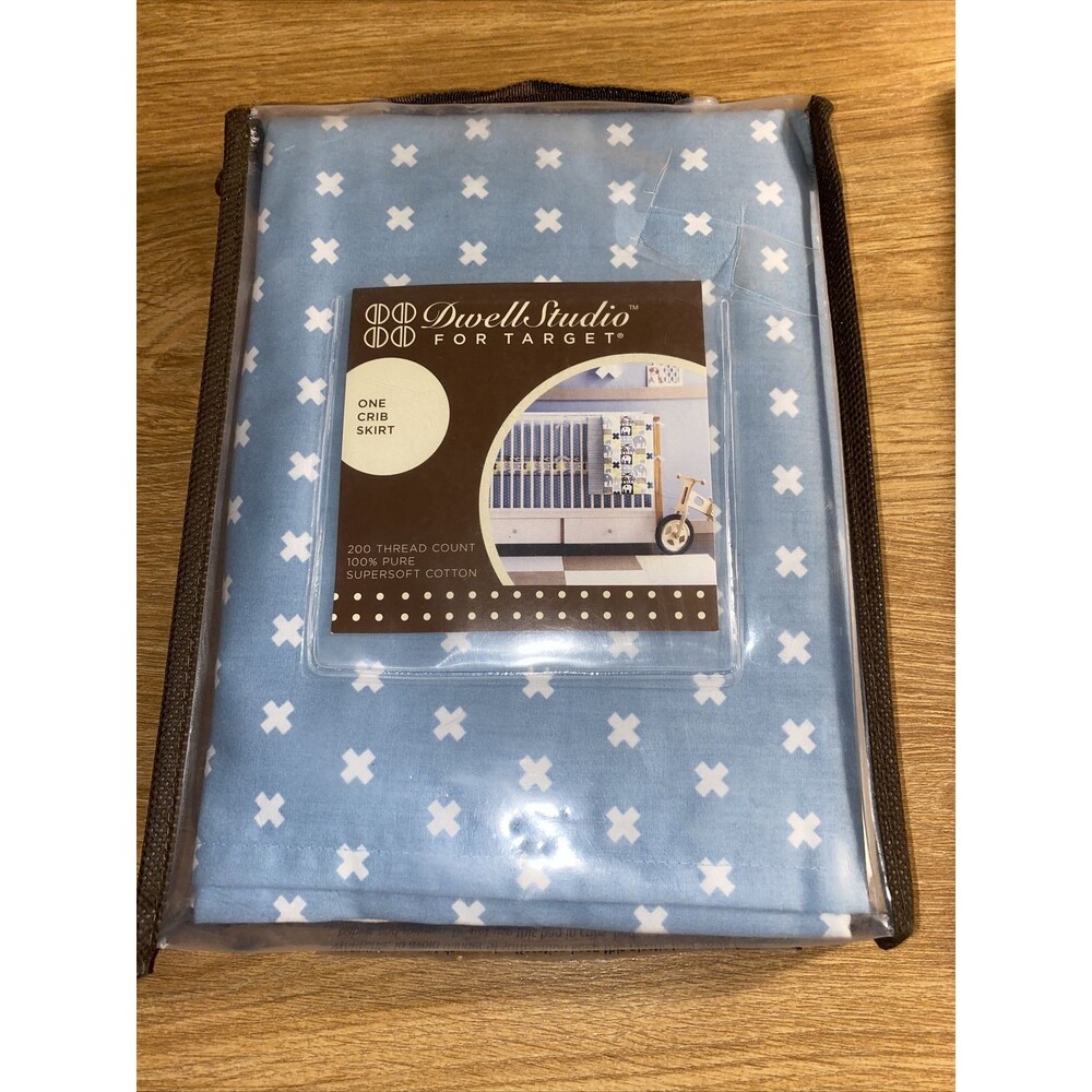 Crib Skirt Blue & White X Dwell Studio For Target 100% Cotton 200 Thread Count